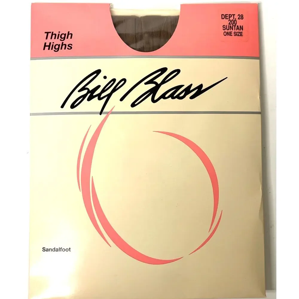 NEW Vintage Bill Blass Nylon Thigh Highs Pantyhose Suntan ONE SIZE Fits 8 1/2-11